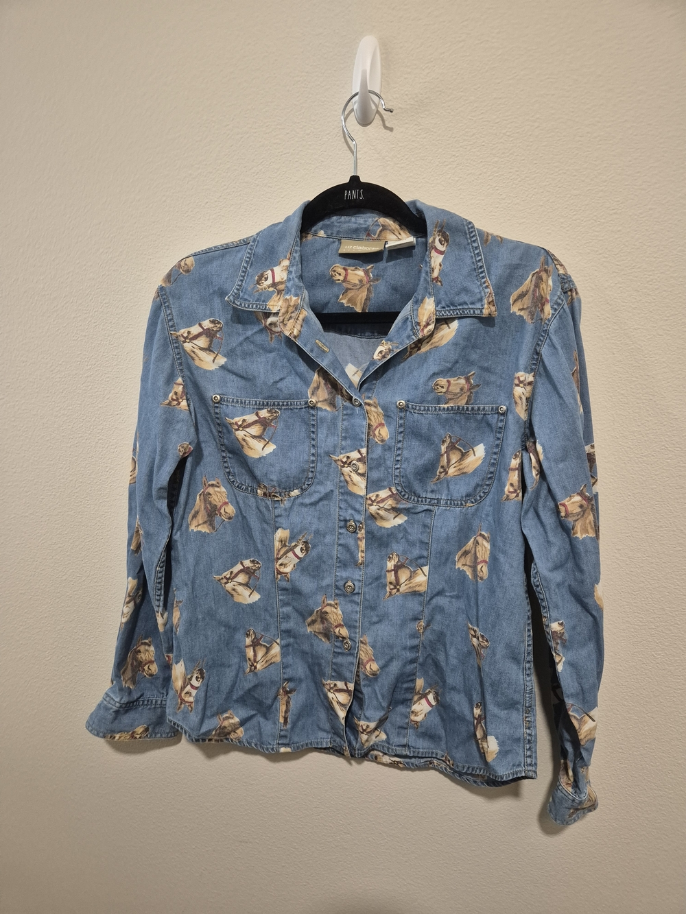 Vintage Liz Claiborne Horse Print Chambray‎ Shirt